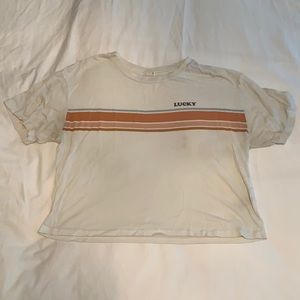 white garage crop top with stripes